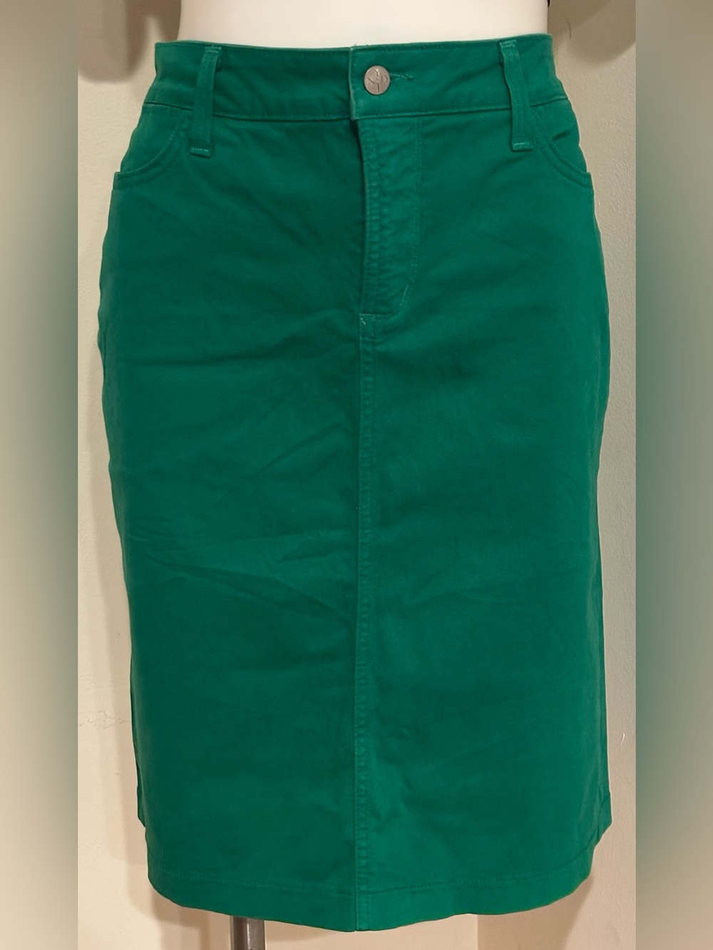 NYDJ Lift Tuck Kelly Green Denim Emma Pencil Stretch Twill Skirt Pockets Sz 14P.